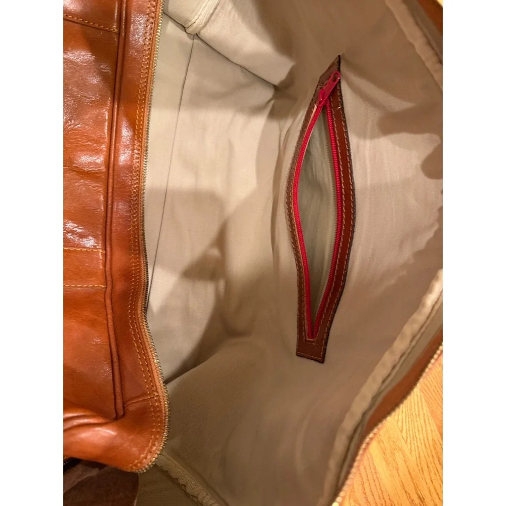 Tuffoni Italy Leather Duffel Bag Cognac Brown Weekender Travel Bag Handcrafted